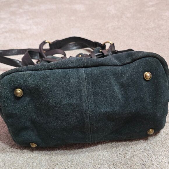 Anthropologie Holding horses suede leather teal black bucket shoulder handbag - Picture 10 of 12